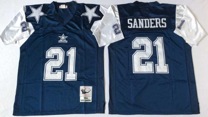 Cowboys 21 Deion Sanders Navy Thanksgiving M&N Throwback Jersey